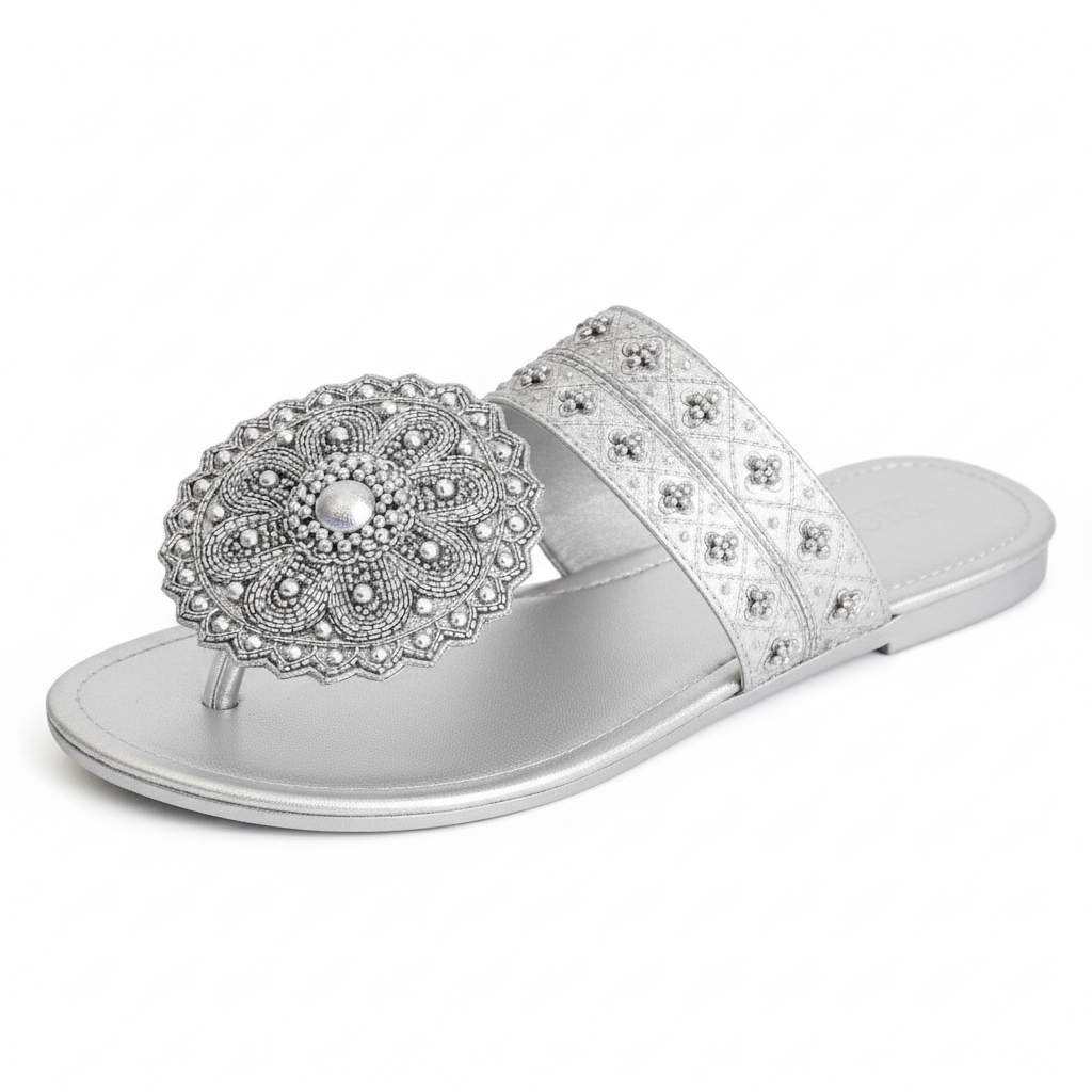 Handcrafted Black Beaded Slide Sandals