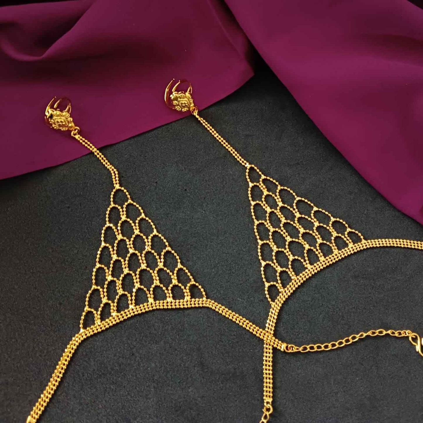 Pearl Embellished Gold Plated Hand Chain Jewelry