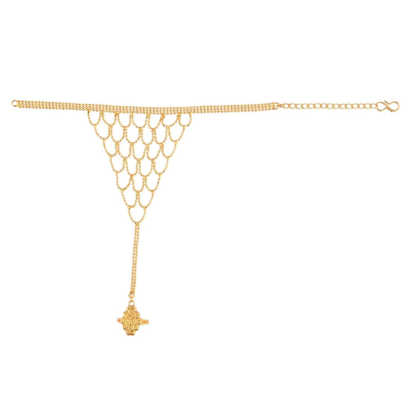 Pearl Embellished Gold Plated Hand Chain Jewelry