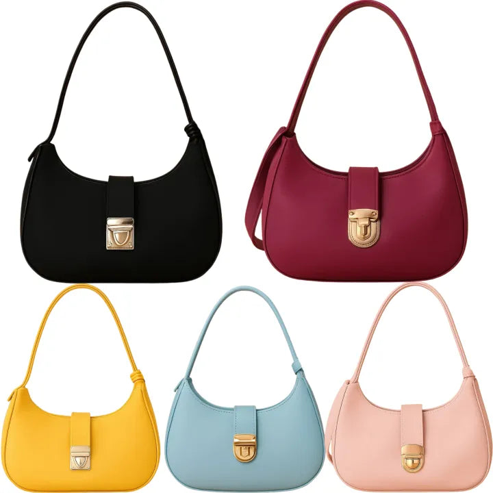 Trendy Half-Moon Shoulder Bag – Faux Leather Purse in varieties of colors