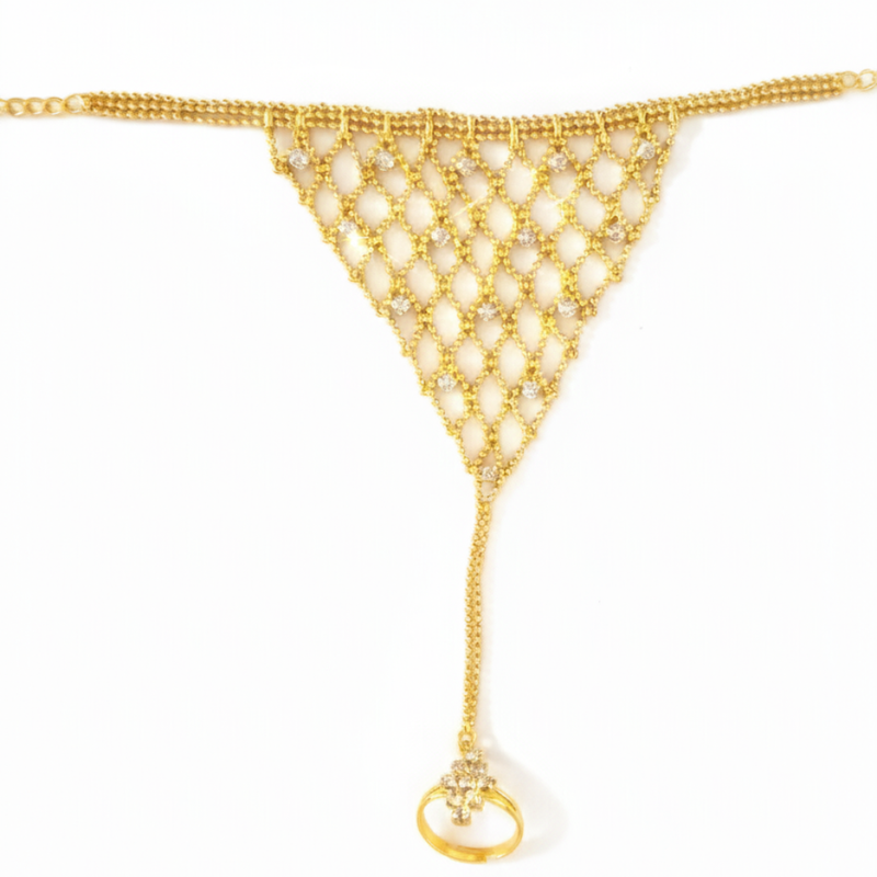 Pearl Embellished Gold Plated Hand Chain Jewelry