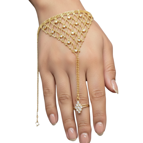 Pearl Embellished Gold Plated Hand Chain Jewelry